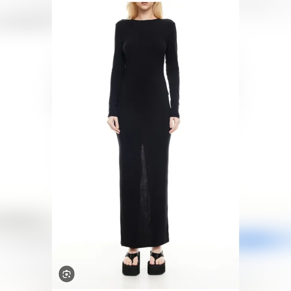 Kilo Brava Accordion Body Con Elegant Black Long Sleeve Dress